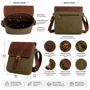 Custom Vintage Canvas Leather Crossbody <b>Bag</b> Personalized Logo <b>Men</b> Messenger Sling <b>Bag</b> Premium Packaging Luxury Business Gift <b>Bag</b> - Product Image 4