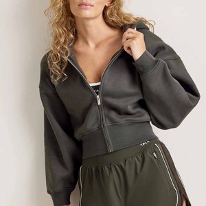 OEM Custom Winter Casual Streetwear Anti-Shrink Long Sleeves Oversized <b>Women's</b> Cropped <b>Zip</b>-<b>up</b> Hoodie Jacket - Product Image 4