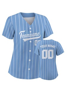 Women's <b>Blue</b> <b>Striped</b> Baseball Jersey V-Neck Short Sleeve Custom Name Number Sublimated Print Breathable Regular Fit Apparel - Product Image 3