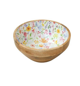 Bol artisanal en bois avec impression florale émaillée, excellente qualité, bol de service en bois à prix abordable - Product Image 3