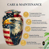 Urne funéraire écologique Freedom Eagle de style américain et européen avec design de drapeau américain personnalisable pour les cendres d'un adulte