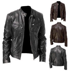 New Arrivals Gentleman Fashion <b>Warm</b> Zipper Blouson Pocket Slim Black Men Autumn Pu Leather Jacket <b>Waterproof</b> Eco-Friendly - Product Image 4
