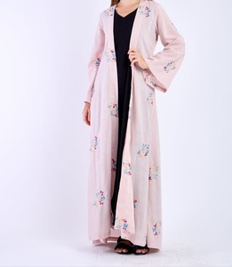 New Wholesale Style Modest Abaya Robe Islamic Clothing Front Open Muslim Women Long Dress Polyester Floral V Neck Long Sleeve - Product Image 1