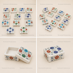 Boîte de rangement rectangulaire pour bijoux Stonecrafts International MOP0131 en nacre bleue gravée de motifs floraux avec couvercles, design élégant pour - Product Image 3