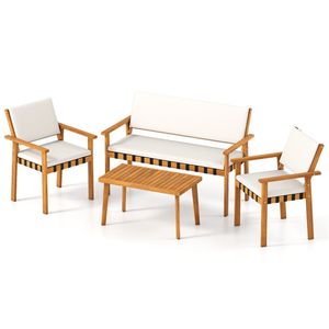 Set di Mobili da Esterno in Legno di Acacia a 4 Pezzi per Patio e Giardino, Divanetto, Poltrone, Tavolino da Caffè, Cuscini Morbidi, Set Elegante - Product Image 5