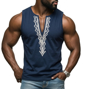 Wholesale Men's Deep V-Neck Muscle Tee Custom Ethnic Embroidery Sleeveless Tank <b>Top</b> Fashion Streetwear Summer Apparel Tank <b>Tops</b> - Product Image 6