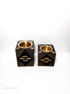 Hand-Made wooden Incense <b>Burner</b> With Brass Insert Black Wood Geometric Design Aromatic Use All-Season - Product Image 3