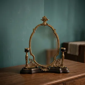 Luxury Antique Gold Table <b>Mirror</b> with Ornate Decorative Frame Vanity <b>Mirror</b> for Dressing Table Bedroom and Living Room - Product Image 3