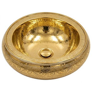 Lavabo Ovalado de Latón con Acabado Dorado, Lavabo de Lujo Premium para Baño, Lavabo de Encimera para Hotel, Villa, Interior, Decoración Artística Premium - Product Image 1