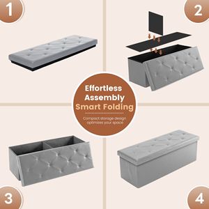 43" Foldable <b>Storage</b> Ottoman Bench High Capacity Footrest <b>Stool</b> Holds 660 lb PVC Gray - Product Image 2