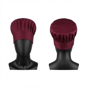 Casquette de chef unisexe, polyester et coton imperméables de qualité supérieure, 180 GSM, rouge, noir, blanc, fermeture à pression élastique, personnalisable pour restaurant, bar - Product Image 1