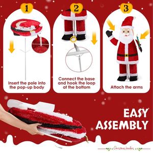 6FT Pre-Lit Santa Christmas Yard Decorations <b>Pull</b> up 180 LED Warm White <b>Lights</b> Waving Hand Lighted Wicker Stake Ropes - Product Image 6