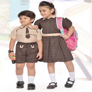 Ensemble d'uniformes scolaires à manches courtes de haute qualité robe chasuble unisexe pour filles et short chemise avec cravate pour garçons vente en gros - Product Image 6