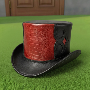 Premium quality custom made Handmade Black <b>Red</b> Leather Steampunk <b>Top</b> <b>Hat</b> Gothic Victorian Cosplay Festival <b>Hat</b> - Product Image 2