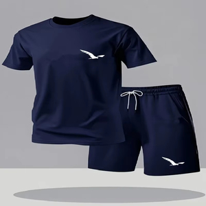 Conjunto de Ropa Deportiva de Verano para Hombre, Cuello Redondo, Manga Corta, Pantalones Cortos, Estilo Casual y Holgado para el Hogar, que Combina Elegancia - Product Image 6