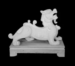 Weißer Marmor Feng Shui Drachen Hund Stein Statue Pi Xiu Statue Pixiu Stein Statue