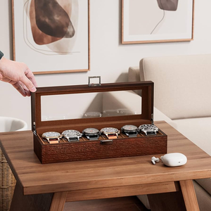 Nouvelle arrivée : boîte à montres en bois pour hommes et femmes, boîte de rangement de luxe pour collection de montres avec couvercle en acrylique et vente en promotion - Product Image 5