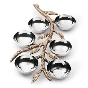 Juego de Tazones de Servir de Metal de 3 Niveles con Diseño de Rama de Olivo de Lujo |   Plato Decorativo para Dulces con Diseño Martillado para Decoración del Hogar, Centro de Mesa para Bodas - Product Image 6