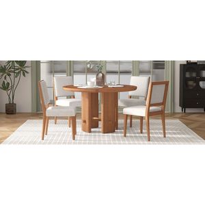 TREXM 5-Piece Minimalist Farmhouse <b>Dining</b> <b>Table</b> <b>Set</b> <b>for</b> <b>4</b> Solid Wood Upholstered Chairs <b>for</b> Kitchen <b>Round</b> <b>Dining</b> Room <b>Set</b> - Product Image 3