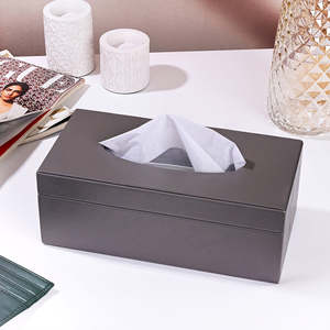 Caja de pañuelos y servilletero de cuero vegano de lujo, ecológico, con núcleo de MDF y detalles en azul marino para decoración de coches clásicos y oficinas. - Product Image 5