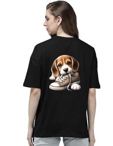 Camiseta de Algodón Extra Grande con Estampado Gráfico de Perro Adorable para Mujeres y Niñas, Ropa Urbana Moderna, Corte Holgado, Informal y a la Moda - Product Image 2