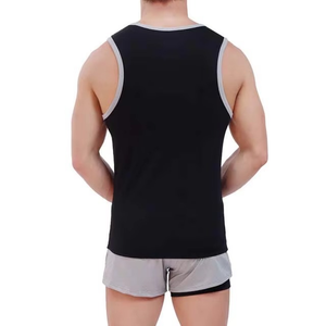 <b>Men's</b> <b>Black</b> Gray Color Blocked Sleeveless <b>Tank</b> <b>Top</b> O-Neck Breathable Knitted Casual Singlet Solid Pattern Sportwear - Product Image 2
