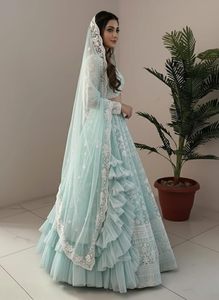 Embroidered <b>Net</b> Lehenga Choli for Women and Girls | Floral Thread Work Ethnic Wedding Outfit Ghagra Choli with <b>Dupatta</b> - Product Image 3