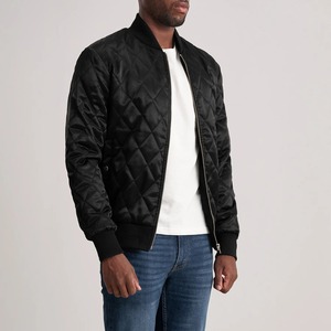 Blouson bomber matelassé noir pour homme avec fermeture éclair, col rabattable, style décontracté, coupe classique, en polyester, idéal pour l'automne - Product Image 1