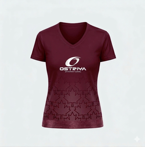 บริการ OEM เสื้อยืดคอวีผู้หญิง แขนสั้น ทรงเข้ารูป พิมพ์ลายใบเมเปิ้ล แห้งเร็ว สไตล์สปอร์ต ใส่ได้ทั้งฤดูใบไม้ผลิและฤดูร้อน - Product Image 6