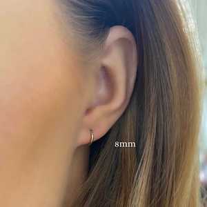 Tiny Chunky <b>Hoop</b> <b>Earrings</b> 10k 14k <b>Solid</b> Gold 8 9 11 mm Options Secure Hinge Simple Plain Everyday Fine Jewelry Huggies Wholesale - Product Image 2