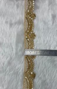 Beautiful Indian Kaftan Saree Lace Border Scalloped Hand Look Pearl Bead Mirror Work Wholesale Decorative Sewing <b>Material</b> - Product Image 3