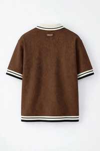 ONETEN APPARELS Camisa de Punto para Hombre, Manga Corta, Casual, Color Marrón Sólido, Cuello con Ribete, 100% Poliéster, Bordada, Transpirable - Product Image 2