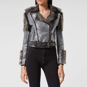 Chaqueta de Cuero para Mujer, Estilo Motero, con Tachuelas, de Piel de Cordero Genuina de Primera Calidad, Estilo Vintage, Nueva Moda - Product Image 3