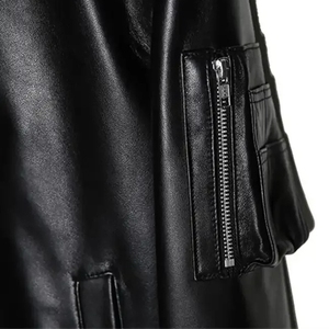 Custom Men's <b>Retro</b> Winter Biker <b>Jacket</b> Vintage Wash Genuine Calf Skin <b>Leather</b> Oversized Slim Fit Lapel Collar Autumn Season - Product Image 3