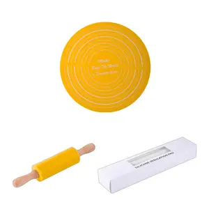 Pastry Baking Tools Set Non-Stick Fondant Making Silicone Rolling Pin with Wooden Handle and Silicone Mat