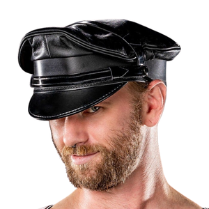 Casquette en cuir pour motard homme avec visière mate, en cuir véritable premium, imperméable, coupe structurée, en cuir de vachette, boucle argentée en cuivre - Product Image 3