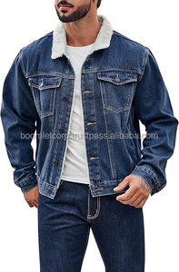 Veste en jean bleu marine avec logo personnalisé Boomletcorp Veste en jean pour homme de haute qualité à col montant Hiver Nouvelle mode Grande taille Fleace intérieure OEM - Product Image 6