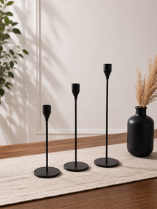 Modern <b>Black</b> Metal Taper Candle Holder Set of 3 – Minimalist Decorative <b>Candlestick</b> Holders for Dining Table, Home & Hotel - Product Image 1