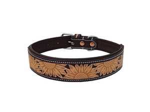 Handmade Western Leather <b>Dog</b> <b>Collar</b> Sunflower Pattern Buckle Closure Durable All Season Use Classic Style - Product Image 3