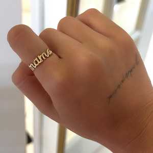 Cursive Wire Script Mama Word Ring Custom 14K Gold 925 <b>Silver</b> Factory Price Wholesale Dainty Personalized Mom Name Jewelry Gifts - Product Image 2