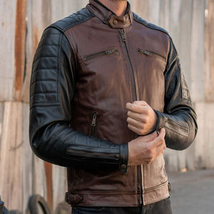 Chaqueta de Motero Clásica Color Marrón, Estilo Casual Hip Hop, Chaquetas de Cuero para Hombre, Chaqueta de Motociclista de Cuero Genuino - Product Image 3