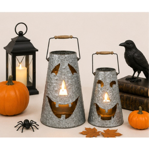 Lanterne Citrouille Jack-O'-Lantern en Métal Galvanisé, Support de Bougie d'Halloween Effrayant Style Ferme pour Décoration Intérieure et Extérieure d'Automne - Grande Vente - Product Image 4