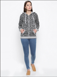 Sudadera con Capucha de Mujer con Estampado de Leopardo, Manga Larga, Tejida, Informal, con Bolsillos, Estilo Otoñal, Material de Mezcla de Algodón - Product Image 2