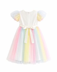 Robe en tulle princesse arc-en-ciel pastel pour filles avec embellissements floraux |   Robe de soirée chic - Product Image 2