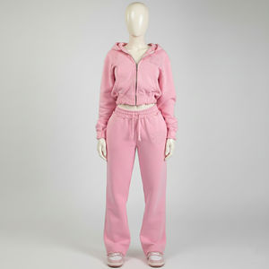 Hoodies courts délavés marron et rose pour femmes, ensembles de survêtements boxy délavés avec joggers pour femmes - Product Image 2