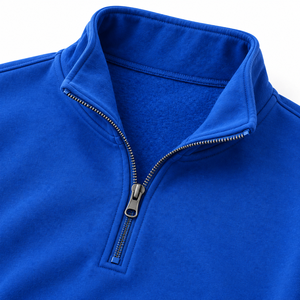 Sudadera de Felpa para Hombre, Color Azul Rey, Cierre de Cremallera de un Cuarto, Corte Regular, Cuello Alto, Tejido de Punto, 350 GSM - Product Image 3