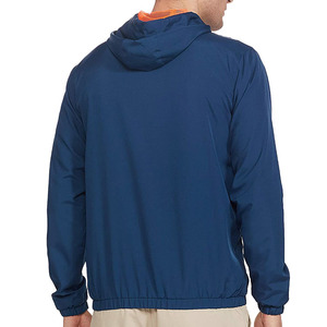 Men's Navy <b>Blue</b> Hooded Windproof Jacket Regular Fit Zipper Closure Casual Style Autumn Wear Polyester <b>Material</b> - Product Image 3