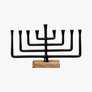 Stylish Black Finish Metal Menorah Candle Holder For Elegant Table Decoration And Festive Family Celebrations - Product Image 1