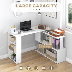 White L-Shaped Corner Computer <b>Desk</b> with 360 Degree Rotation Home Office <b>Workstation</b> Featuring Storage Shelves for Writing Work - Product Image 4
