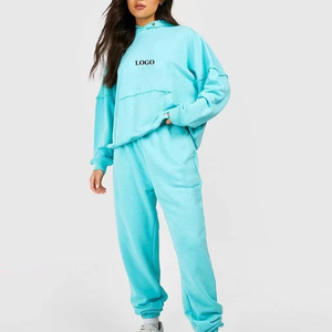 Women's 2 Piece Fleece Hooded Sweatshirt <b>Set</b> Solid Color Casual Loose Fit Full Length Pants With Pockets All Seasons Wear - Product Image 3